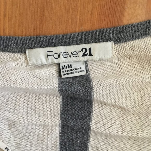 Forever 21 Vertical Stripe Cream and Grey Cardigan - Picture 2 of 6